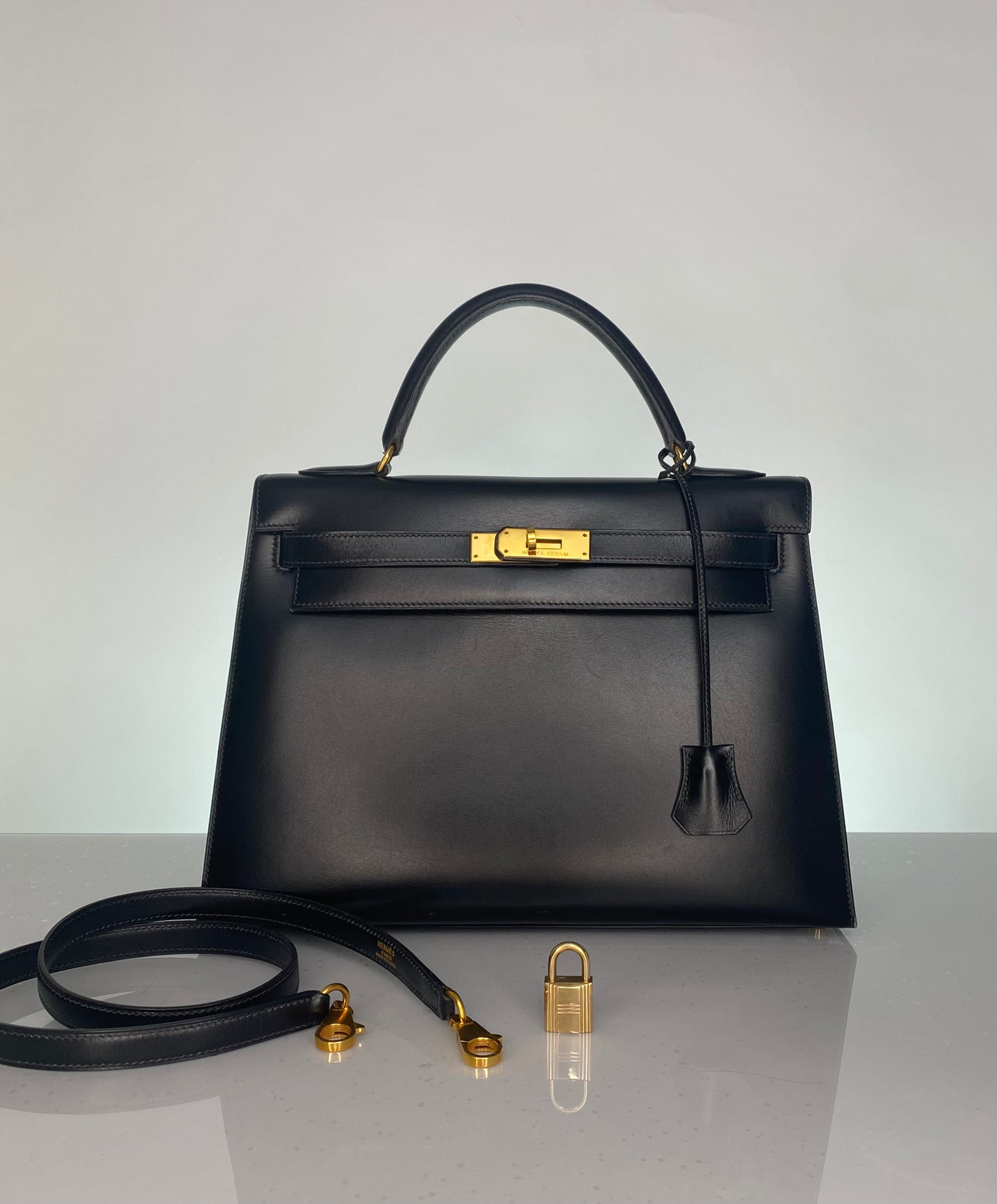 Hermes Vintage Kelly 32 Black Boxcalf Leather