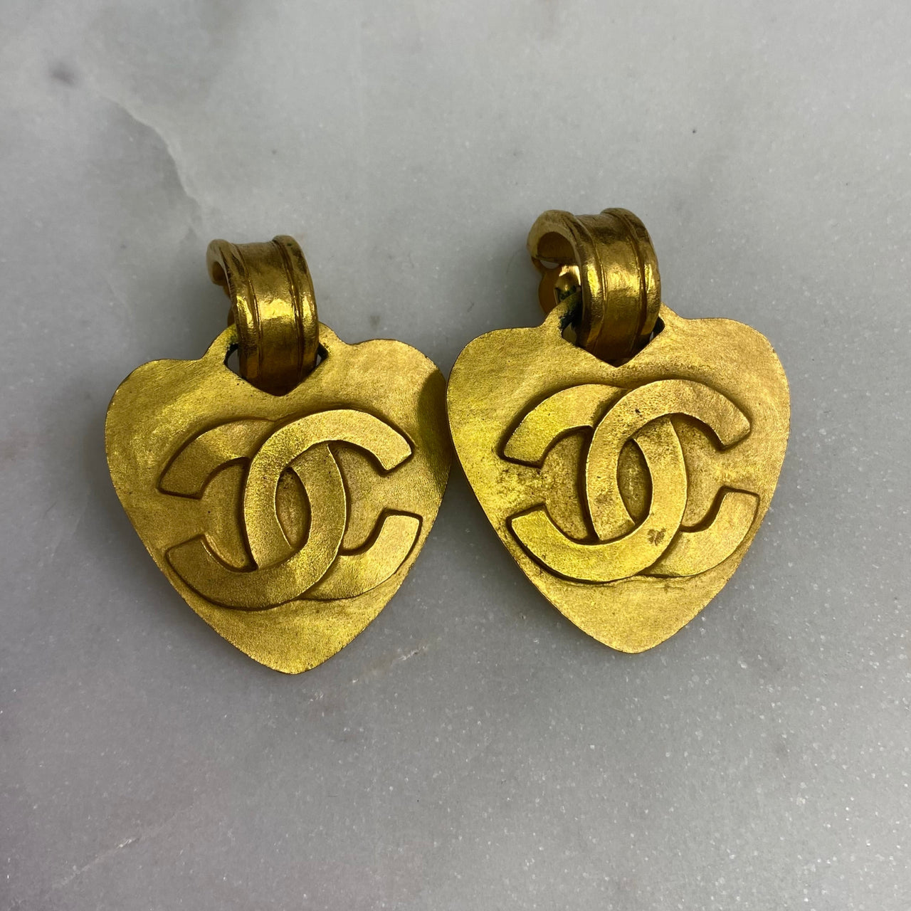 Vintage Chanel Heart-Shaped Earrings 24k Gold Plated