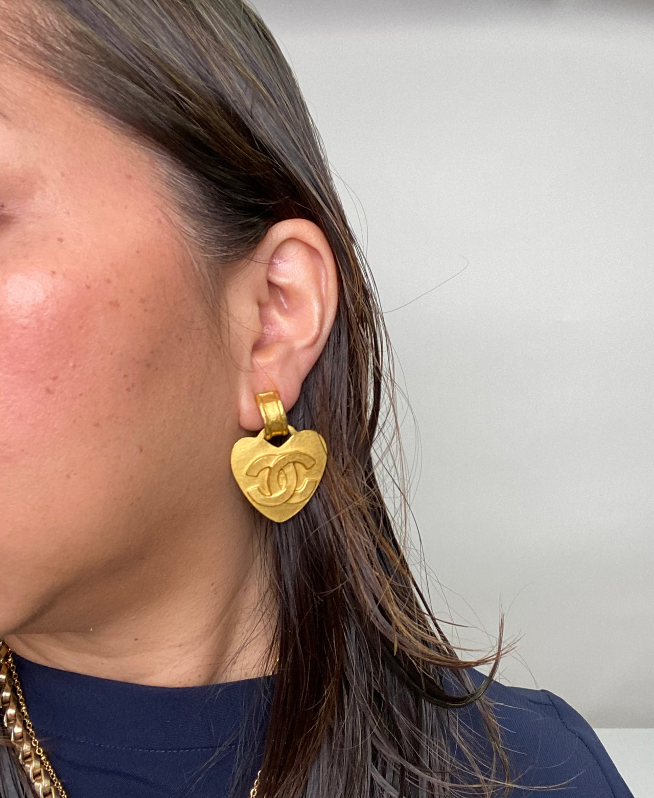 Vintage Chanel Heart-Shaped Earrings 24k Gold Plated