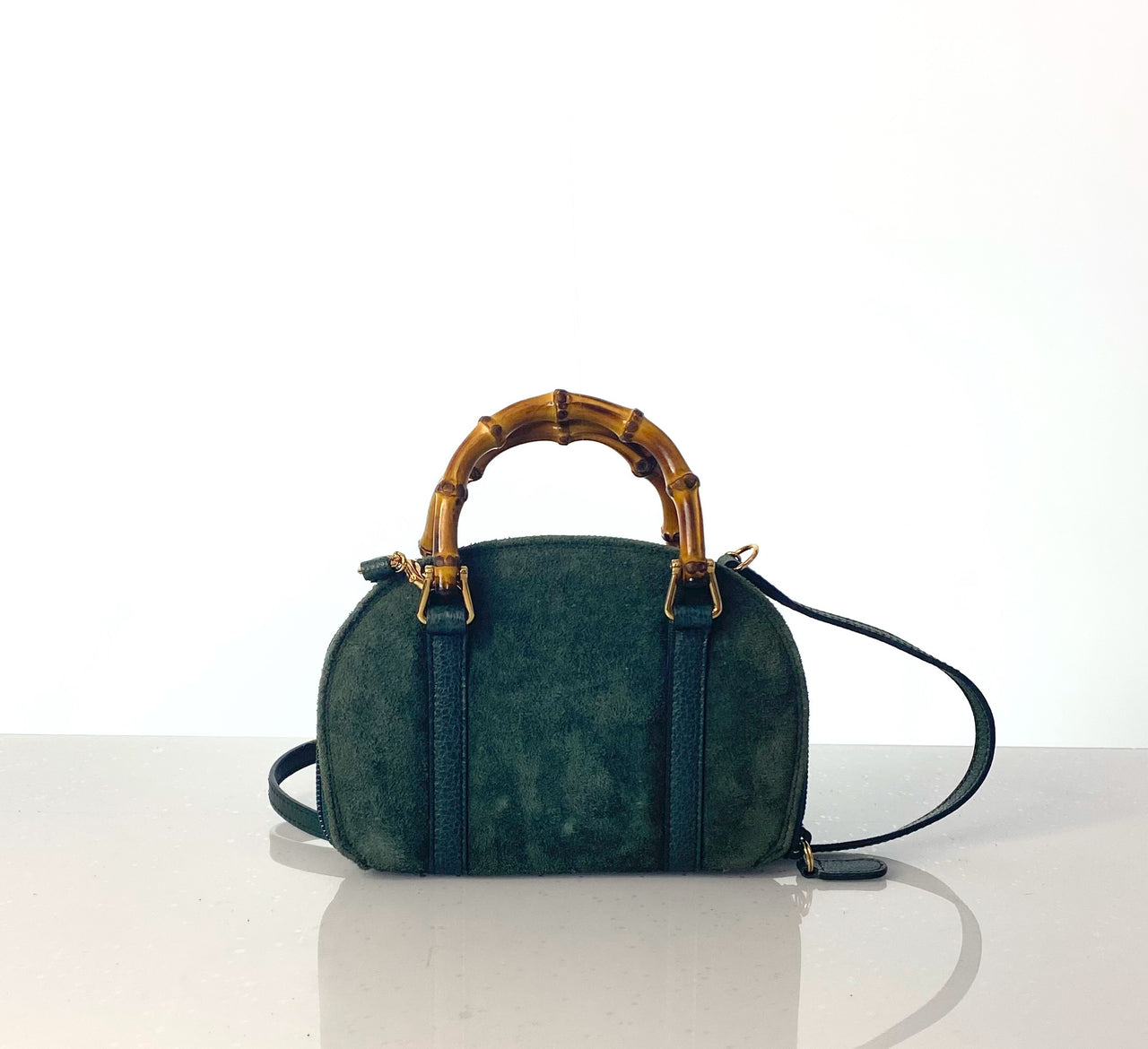 Vintage Gucci Suede Bamboo Handle Wallet