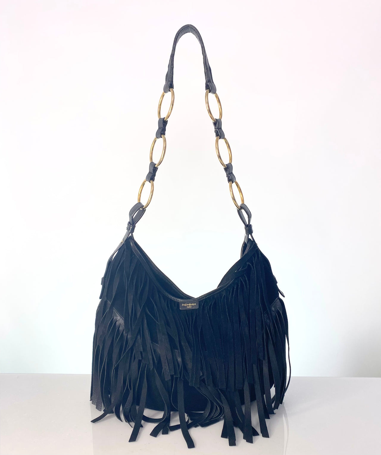 Vintage YSL Black Suede Fringe Hobo Shoulder Bag