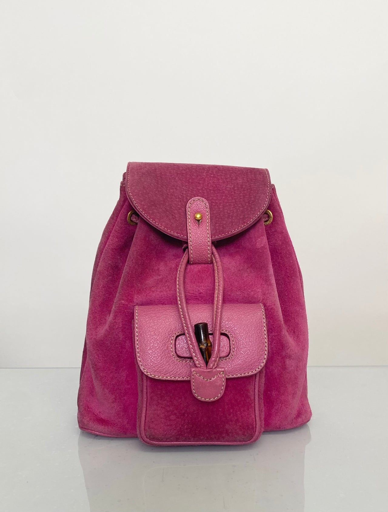 Vintage Gucci Fuschia Pink Suede Small Backpack