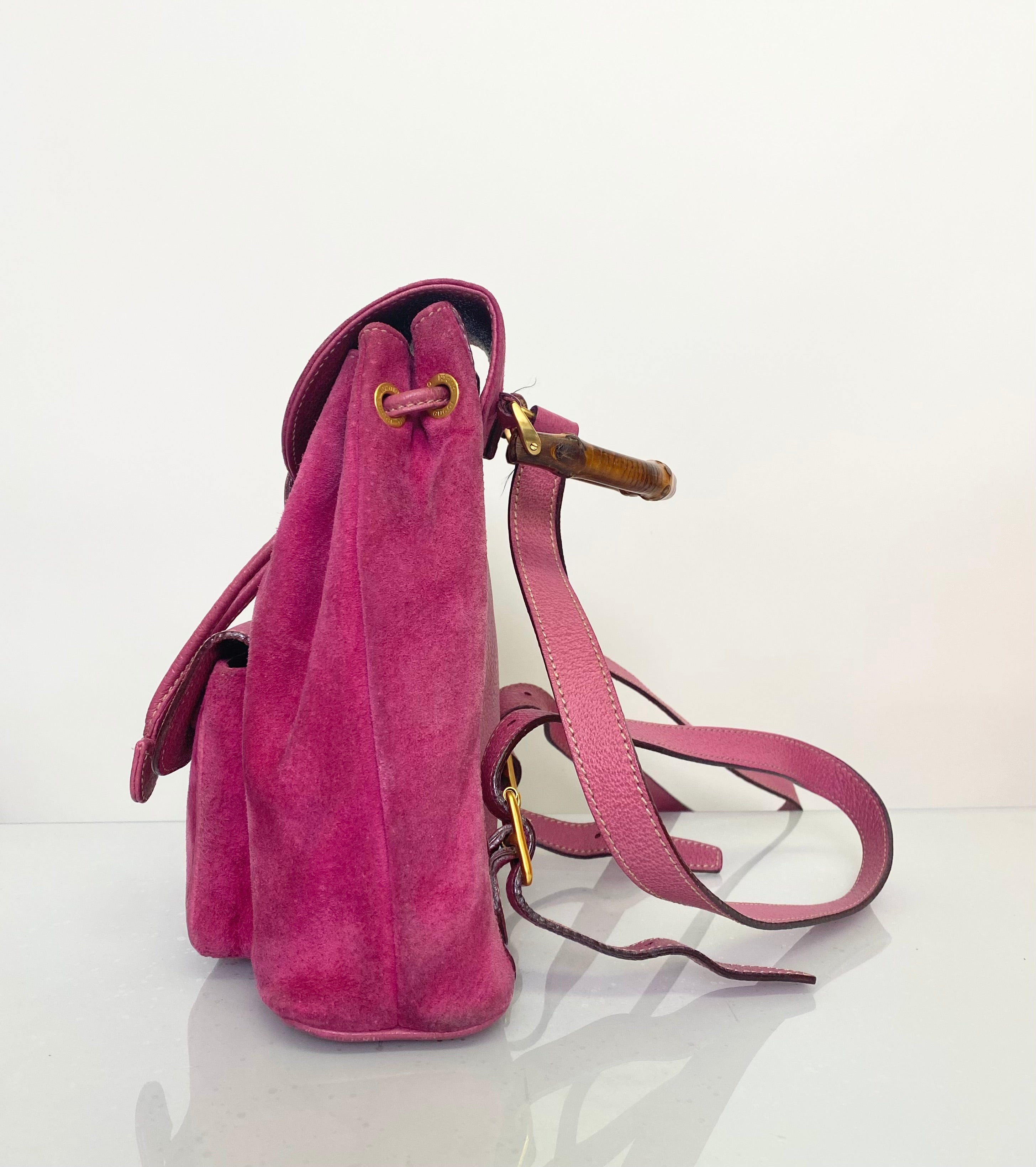 gucci mini backpack pink Vintage Gucci Fuschia Pink Suede Small Backpack | The–Procurement