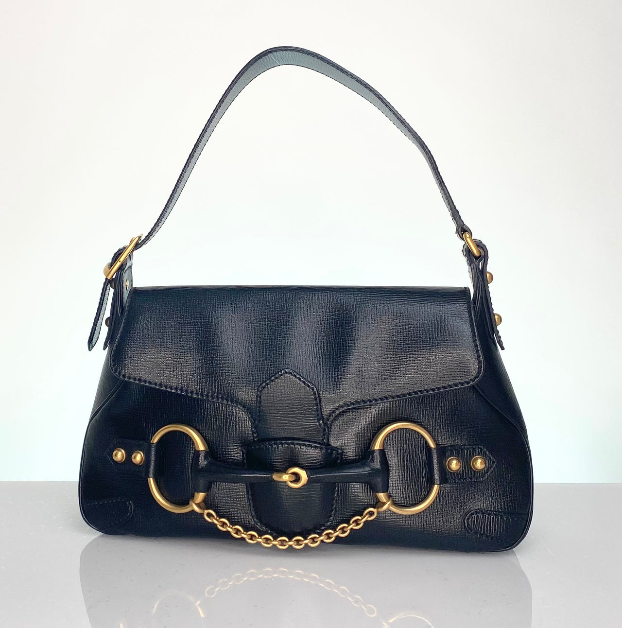 Vintage Gucci Leather Horsebit Chain Shoulder Bag