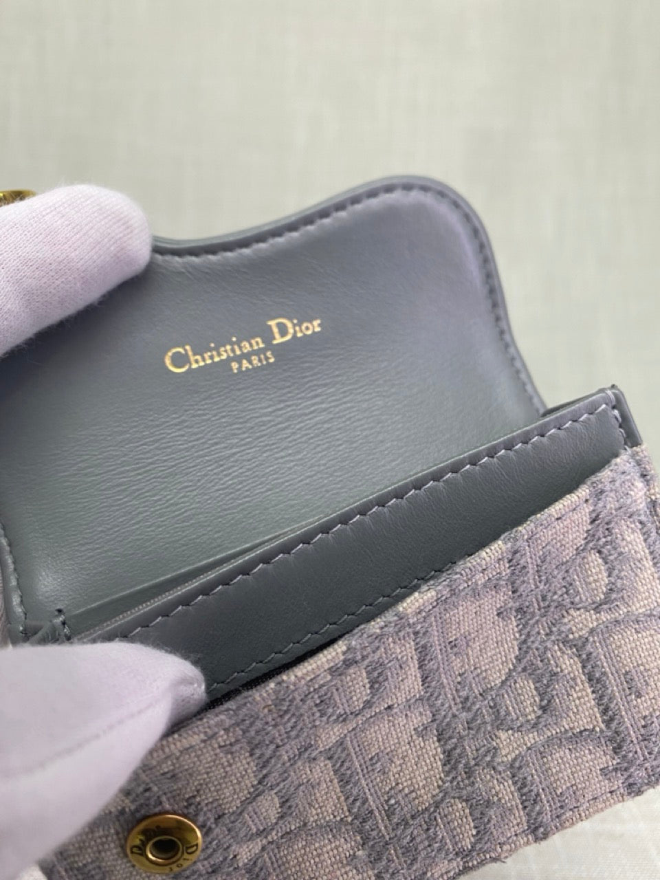 Dior Saddle Flap Grey Oblique Card Holder The-Procurement The