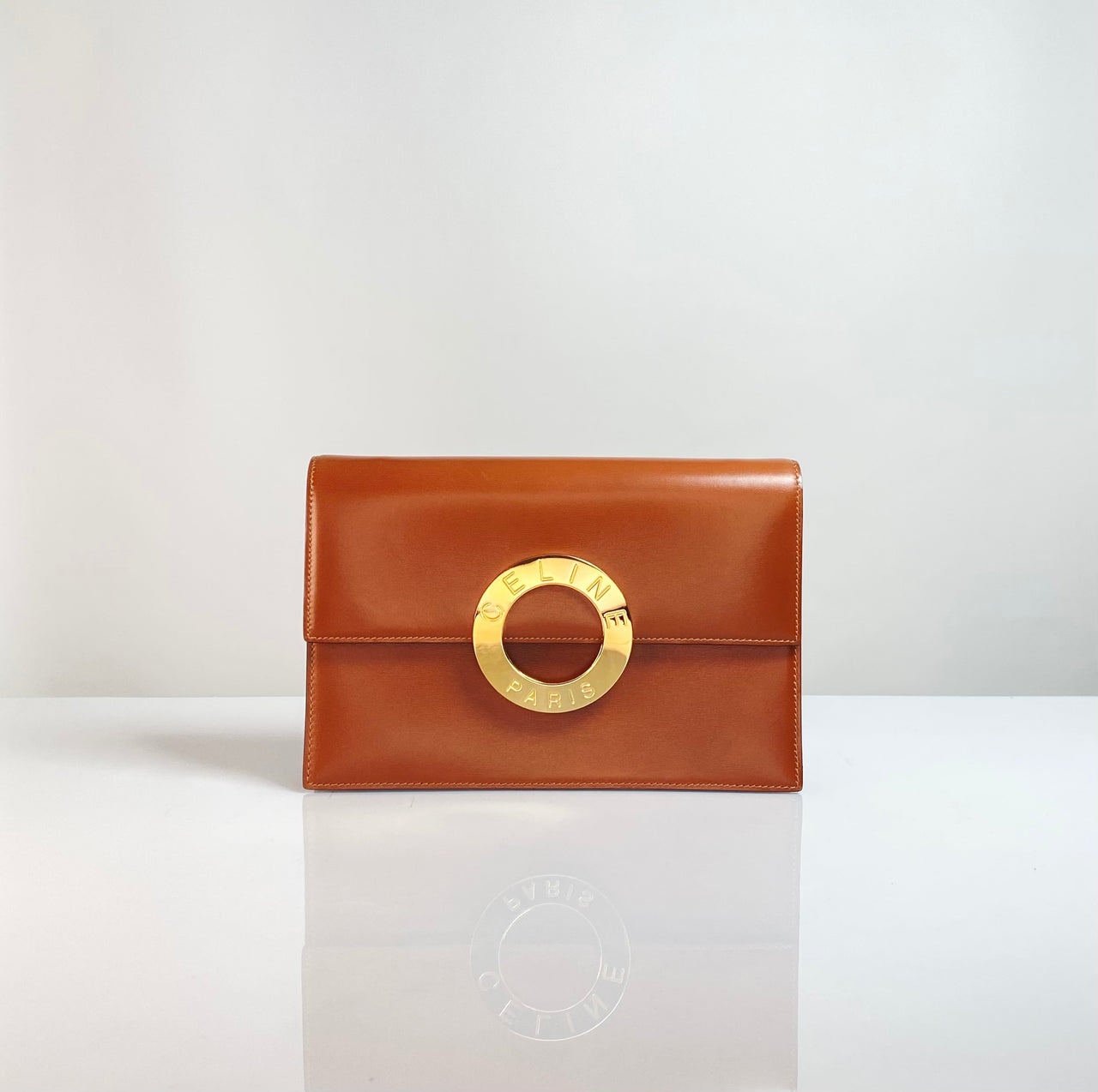 Celine Vintage Gold Circle Box Rectangle Shoulder Bag