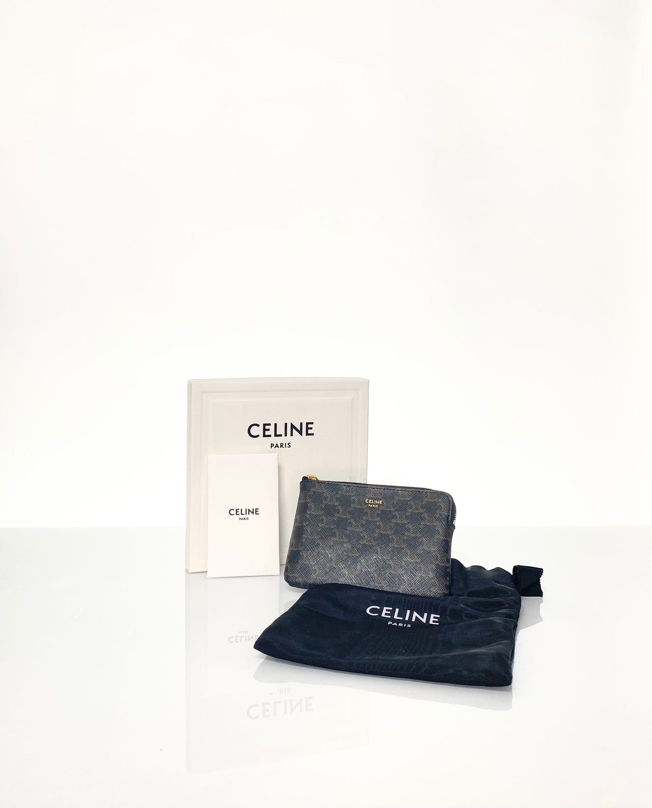 Celine Preloved Zipper Card Key Pouch