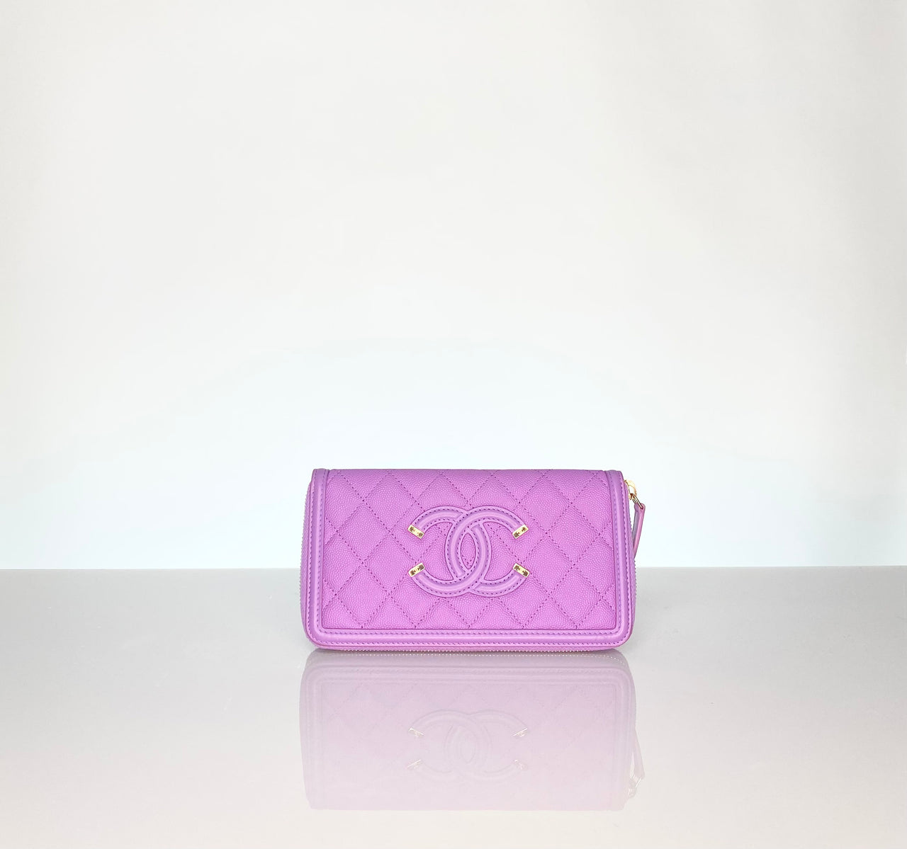 Chanel Preloved Caviar Leather Filigree Zip Around Wallet