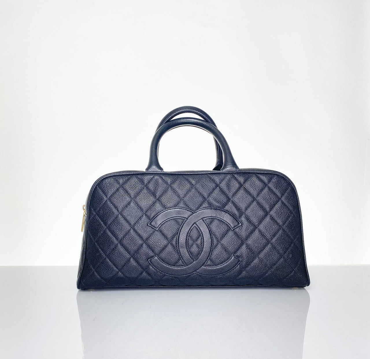 Chanel Vintage Caviar Bowler Top Handle Bag