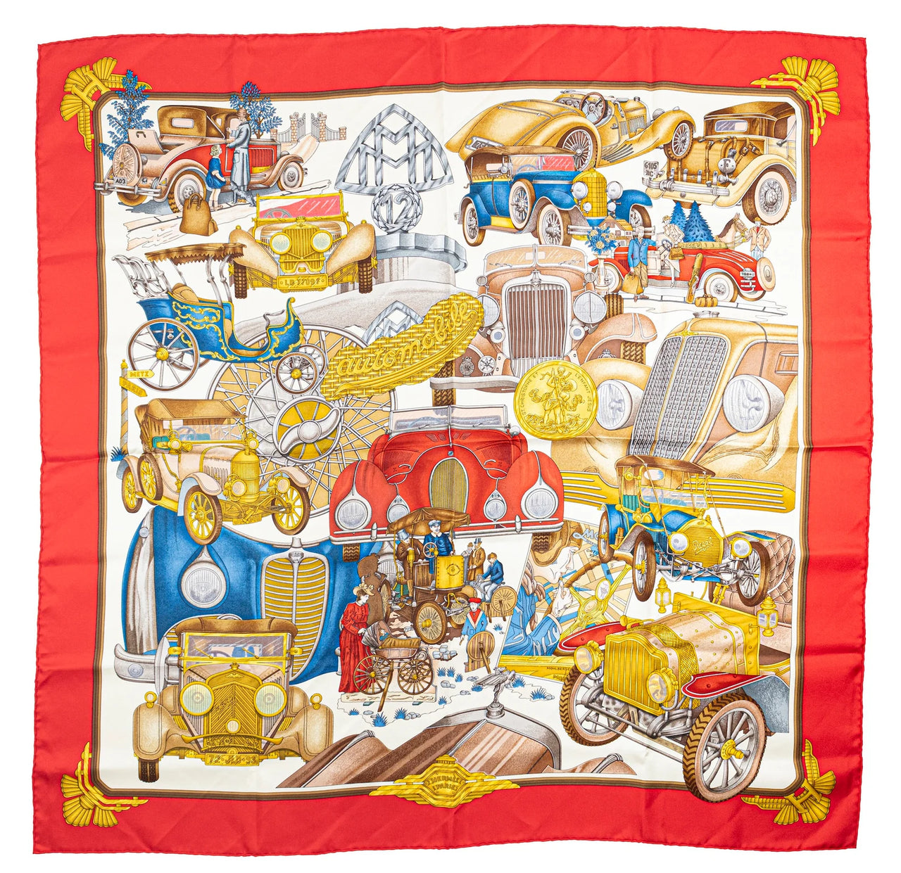 Hermes Vintage Silk Scarf, "Automobiles"